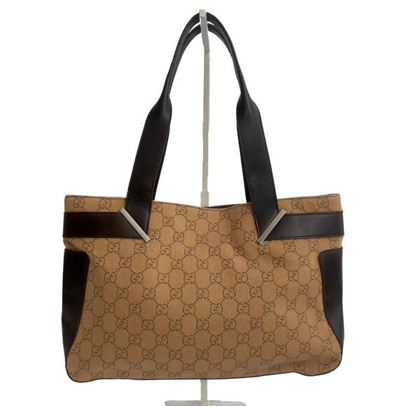 Gucci Tote Bag Mini GG Brown & Beige Denim Brown Leather Trimmed - Picture 2 of 14